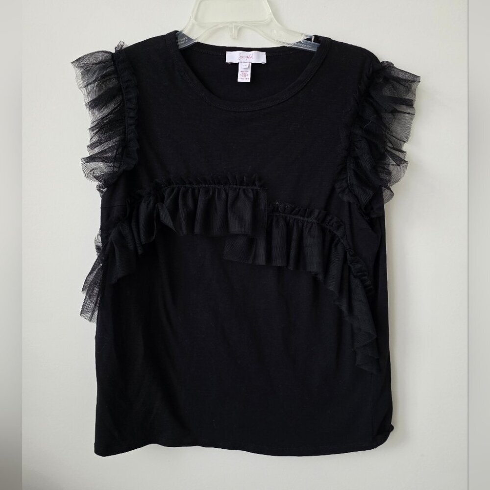 SCRIPTED | Tulle Ruffles Shirt Top Black Cotton Sz LARGE